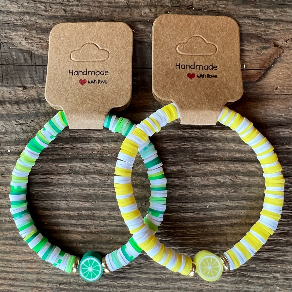 Lemon and Lime Heishi Clay Bead Bracelet Set